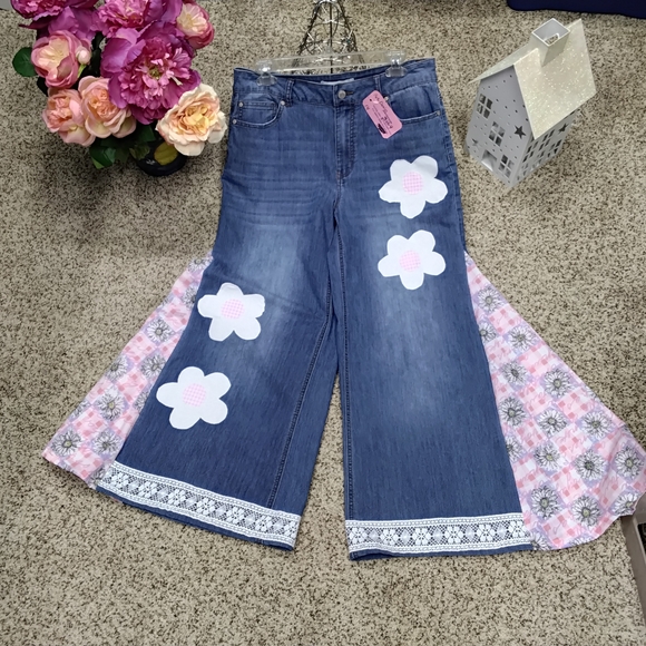 C Est. 1946 Denim - Floral Patchwork Wide Leg Jeans